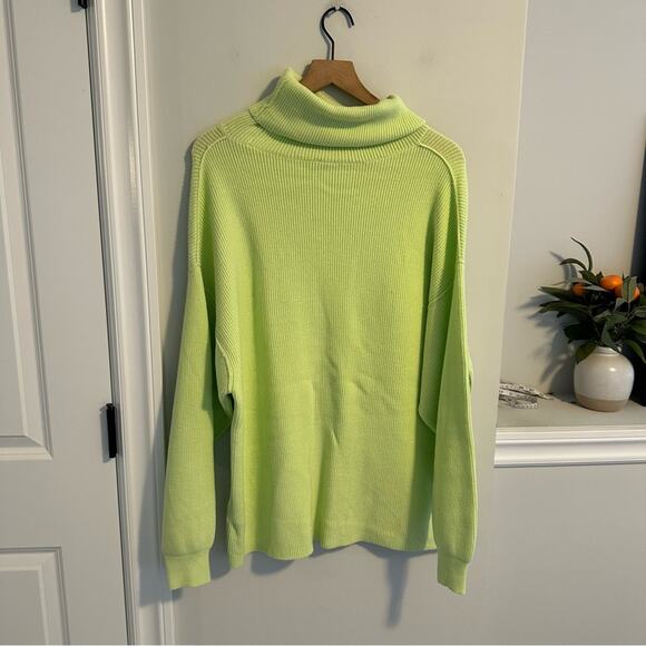 Free People Bright Lime Green Turtleneck Sweater Medium - Picture 5 of 14